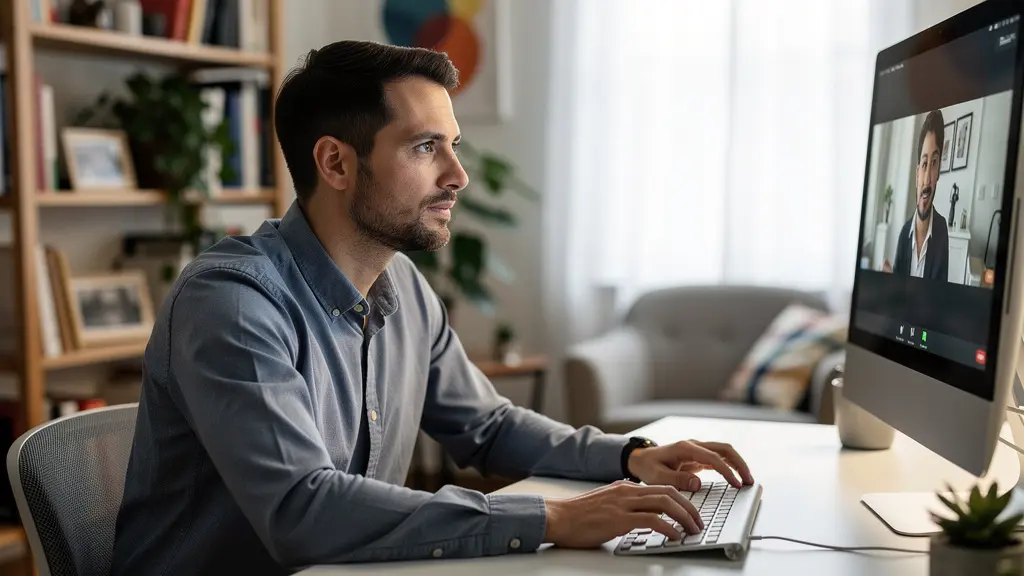 Échange professionnel en visioconférence entre un courtier et son client